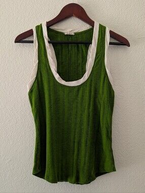 Anthropologie Pilcro Textured Racer Back Cotton Modal Tank Top Green White M